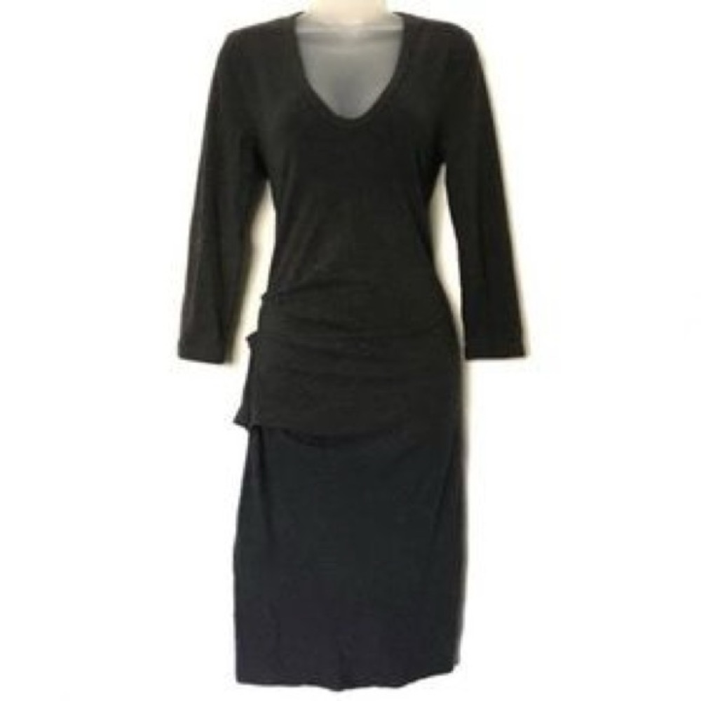🎀 JAMES PERSE SMALL jersey ruched side v neck bodycon midi dress